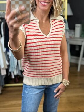 Wishlist Cream and Red Striped Knit sweater